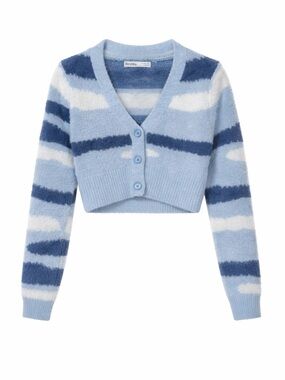 Bershka Light and Dark Blue Striped Cropped Cardigan
